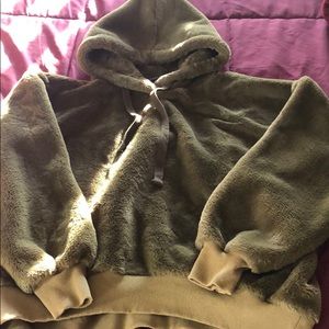 Faux Fur Olive Green Hoodie